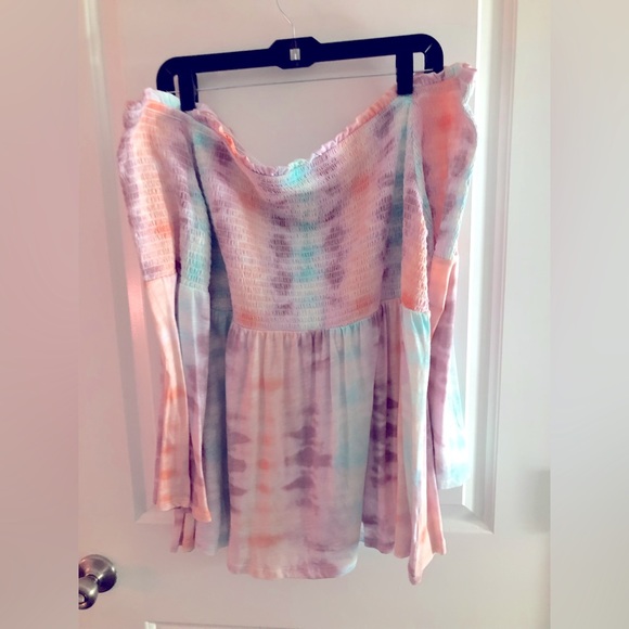 Torrid sz 4 Babydoll Knit Smocked Off-Shoulder Bell Sleeve Top NWOT - Picture 5 of 7